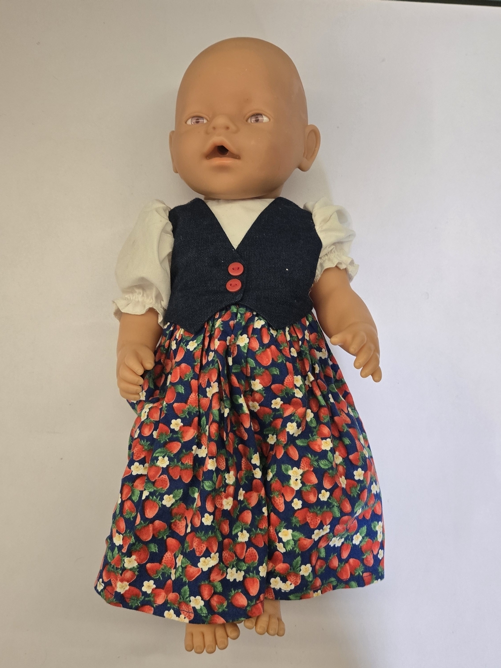 Vintage Zapf Creation Doll 2519L Germany Bald Baby Strawberry Dress